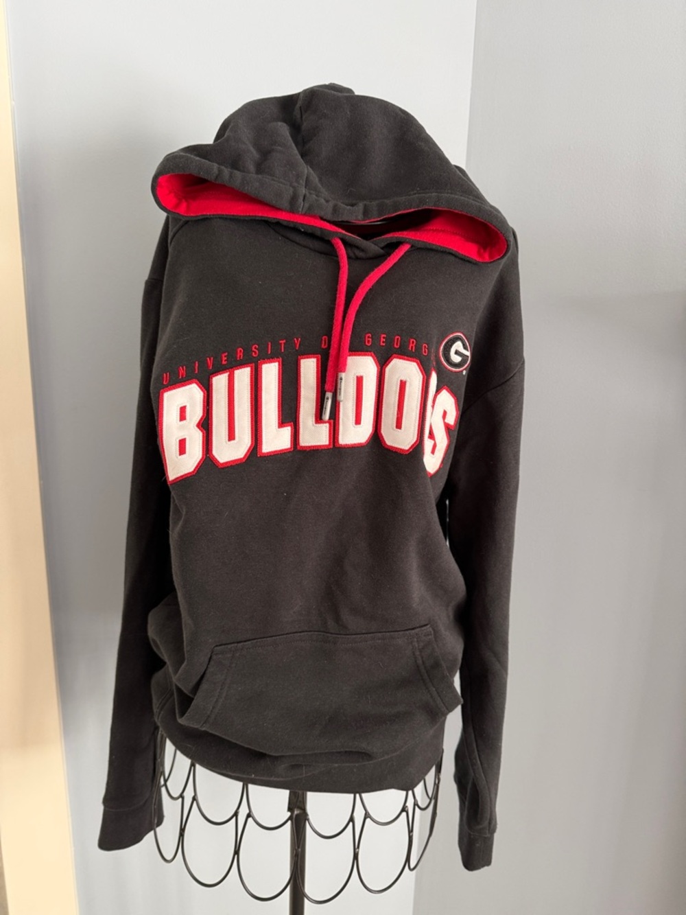 Champion Black Hoodie with Red Lining and Drawstrings